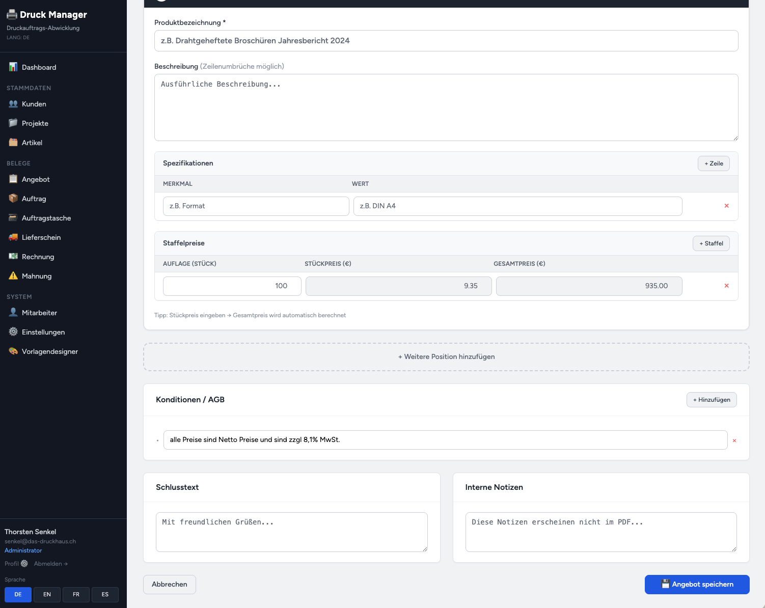 Druck Manager Staffelpreise – mengenabhängige Preistafeln pro Druckposition