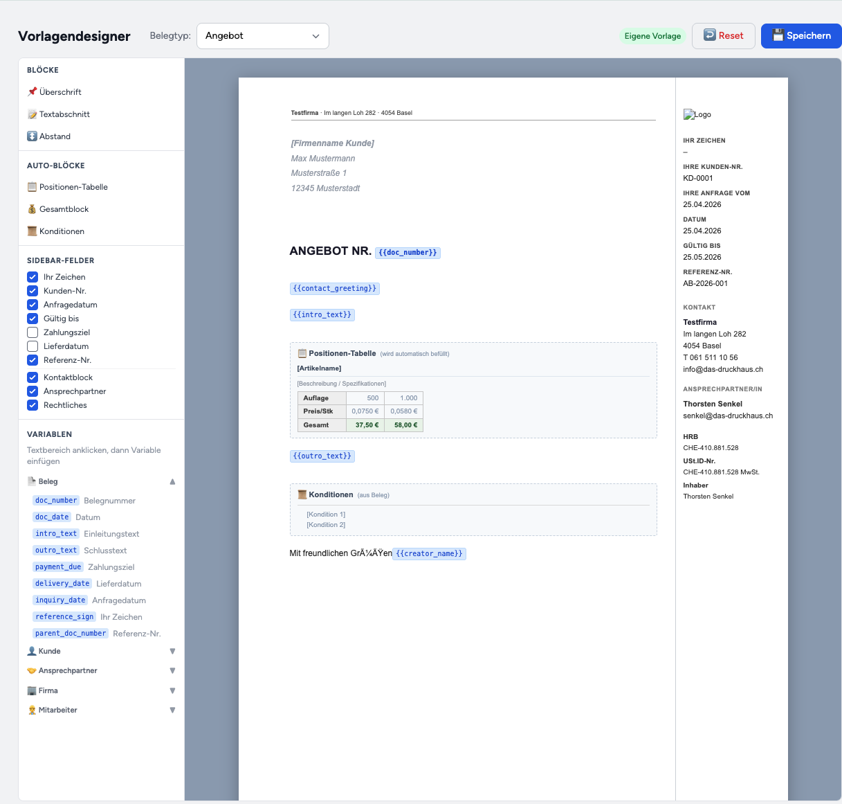 Druck Manager Vorlagendesigner – individuelles PDF-Layout für Angebote, Rechnungen und alle Belegtypen