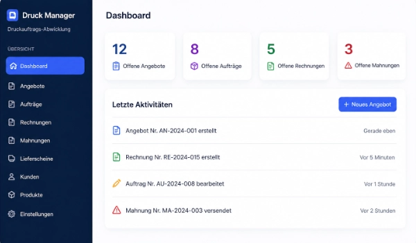 Druck Manager Dashboard Screen